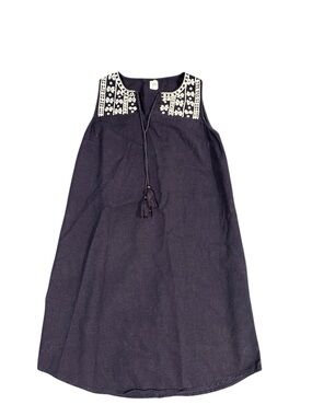 GAP Linen Blend Embroidered Dress XS Navy Boho Sleeveless Tassel Tie